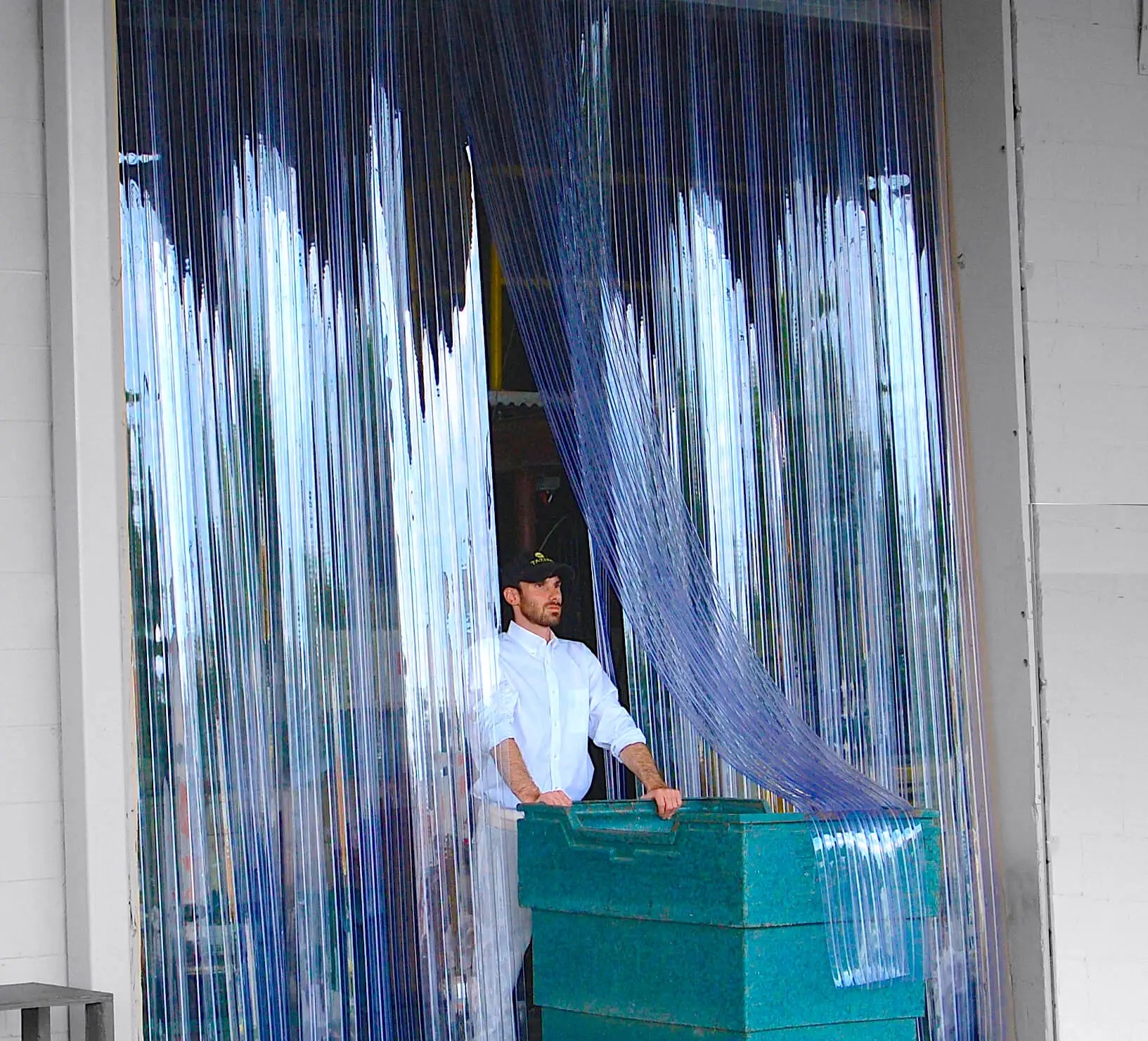 Ribbed PVC strip curtain with pedestrian traffic