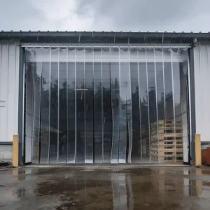 pvc strip curtains in a rain storm