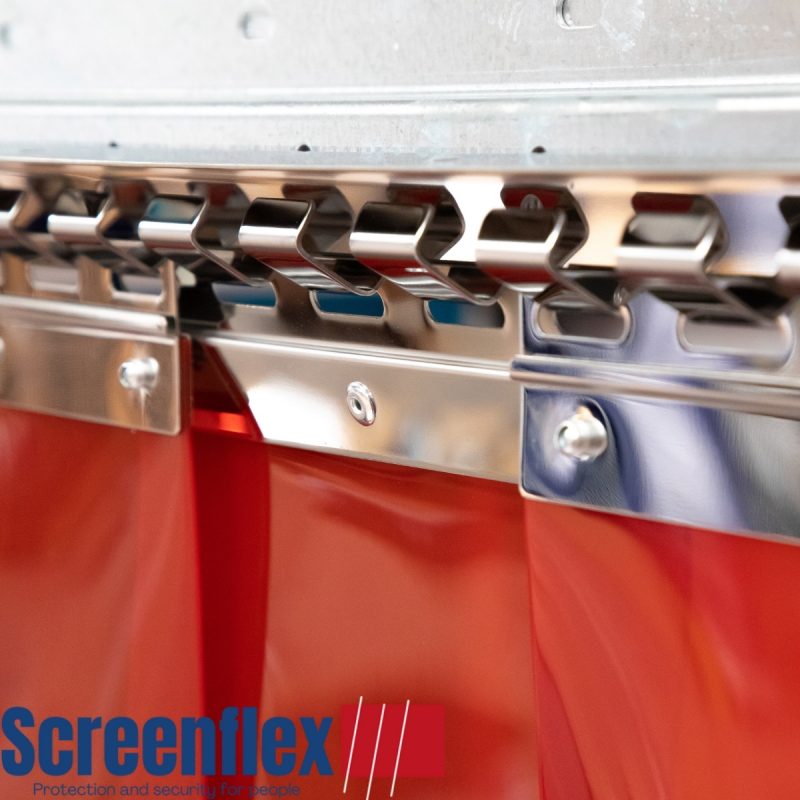 red ScreenFlex strip curtain mounting system