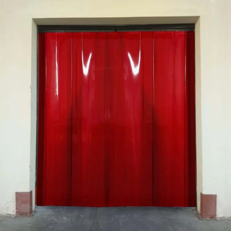 Red Bespoke Solid Colour Curtains in a doorway