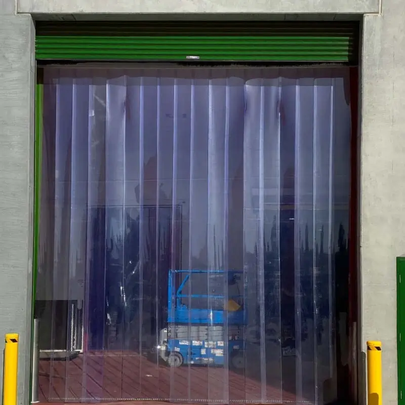 Clear Plastic PVC strip curtain in a warehouse doorway