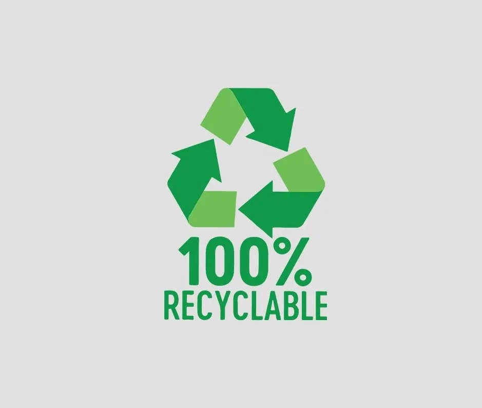 100% recyclable icon showing that our PVC is Environmentally Friendly