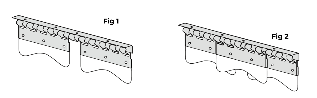 Diagram showing how to overlap PVC strip curtain plates on a rail