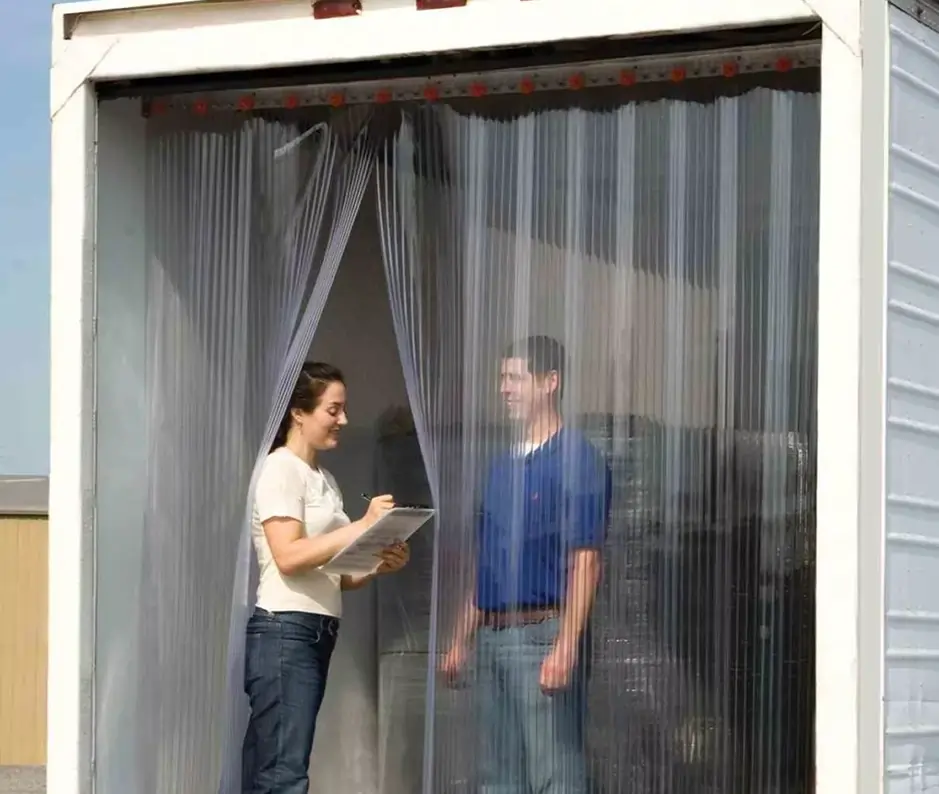 Plastic PVC strip curtains installed in a lorry doorway