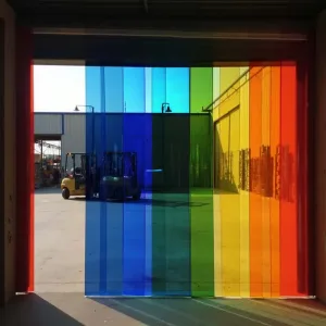 Transparent Colour PVC Strips in a warehouse doorway in a variety of colours