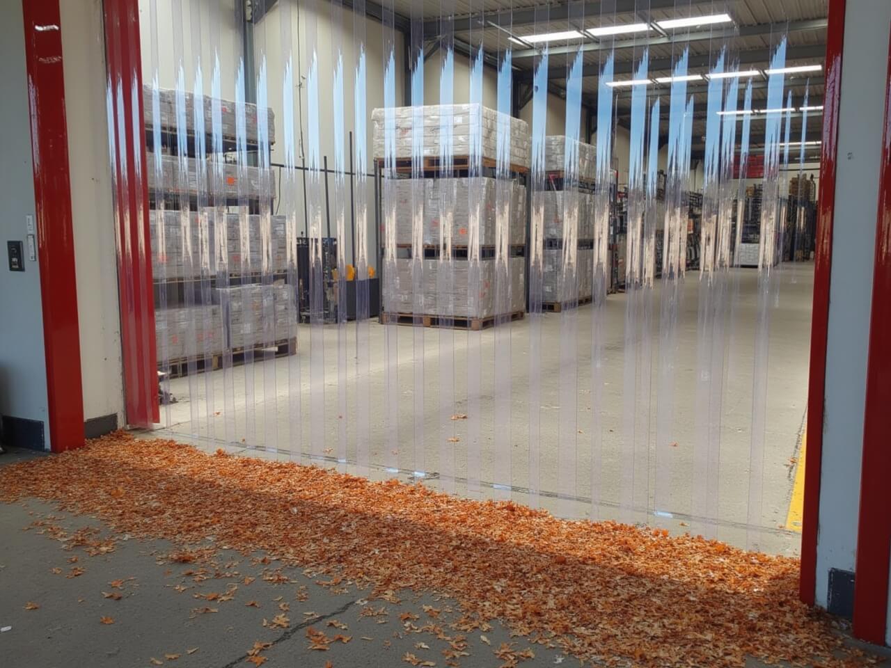 Benefits of PVC Strip Curtains - PVC strip curtains stopping leaves coming through into the warehouse